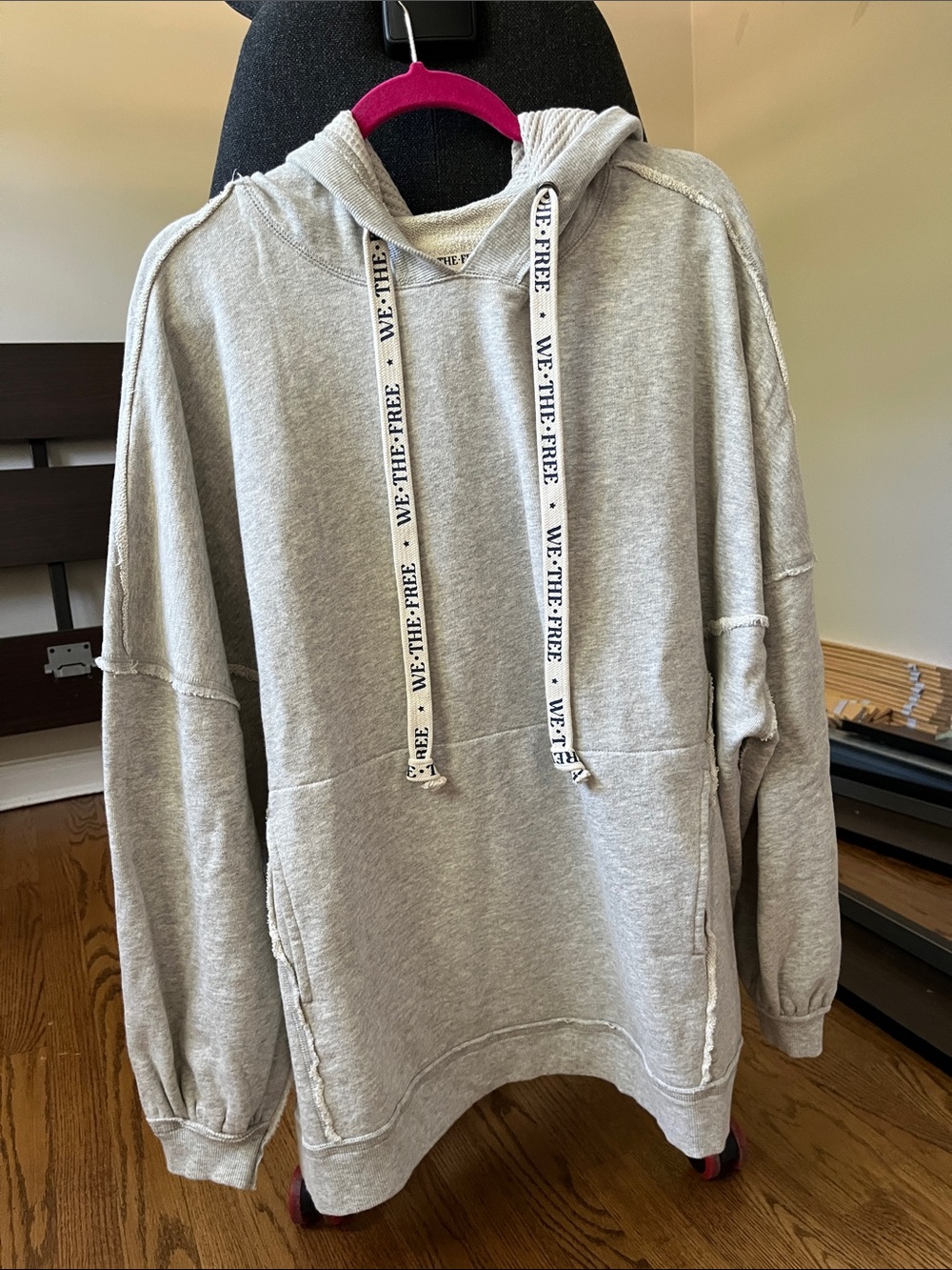 We The Free Light Gray Hooded Pullover Sweatshirt with Branded Drawstrings